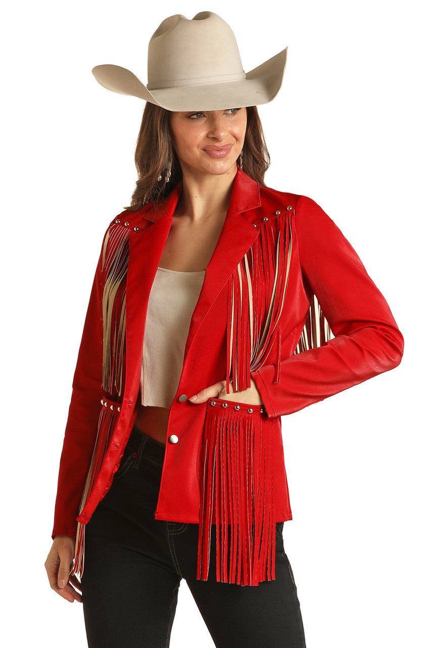 Red Suede Fringe Jacket - BW92D03030