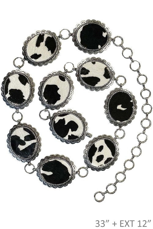 Cowhide Concho Belt- Black- 33in