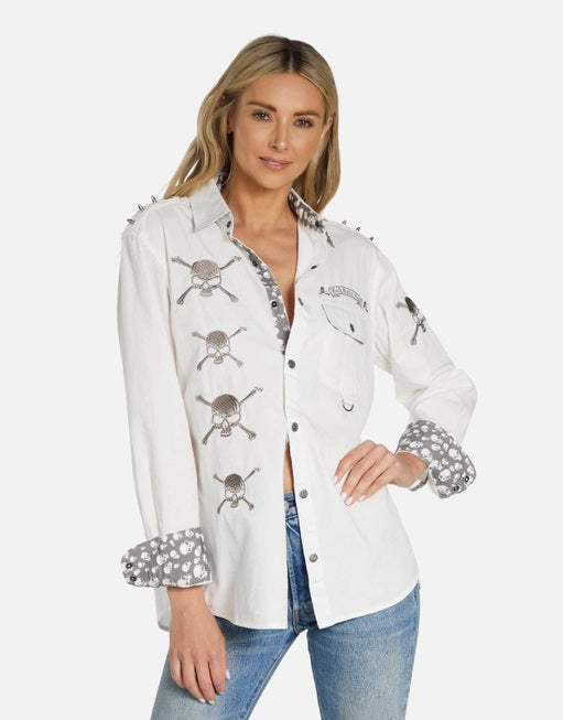 Torry Soul Skull Boyfriend Shirt- White- 
