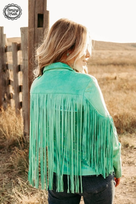 Shimmer and Shine Suede Jacket- Turquoise- 
