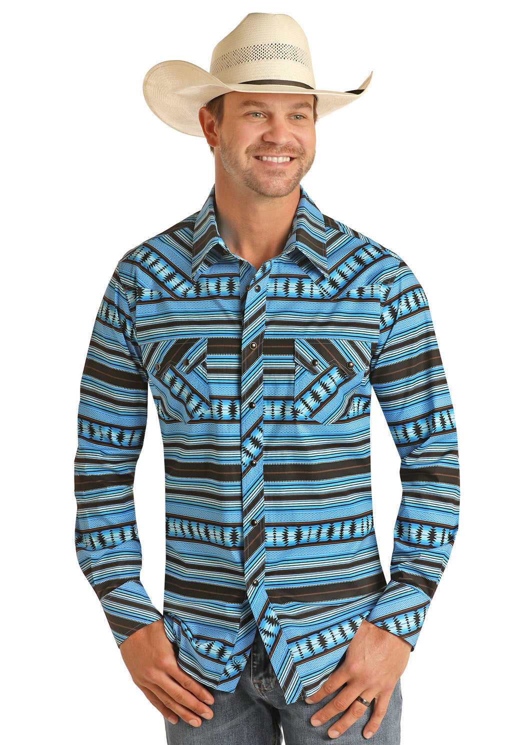 Aztec Print Long Sleeve Snap Shirt 