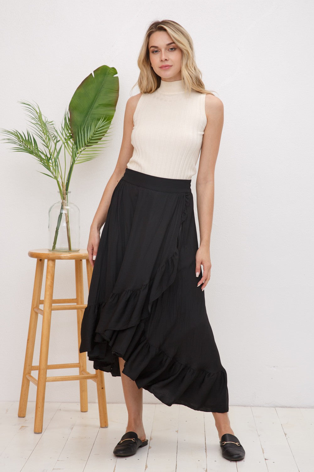 Black Satin HighLow Wrap Skirt 