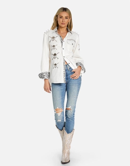 Torry Soul Skull Boyfriend Shirt- White- 