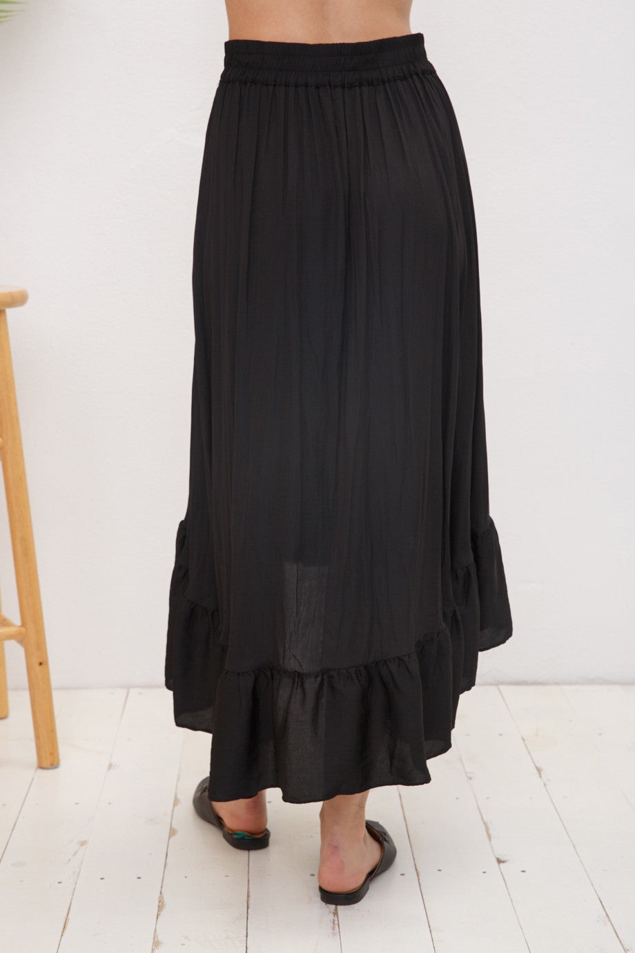 Black Satin HighLow Wrap Skirt 