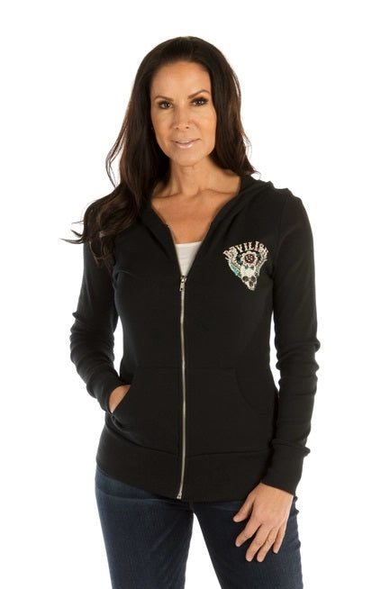 Zip-Up Hoodie- Black- Devilish- 