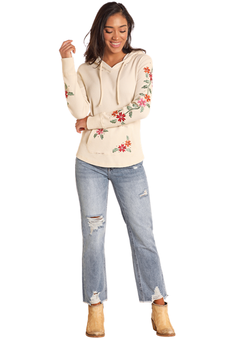 Lightweight Waffle Hoodie- Cream Embroidered - LW94T04624