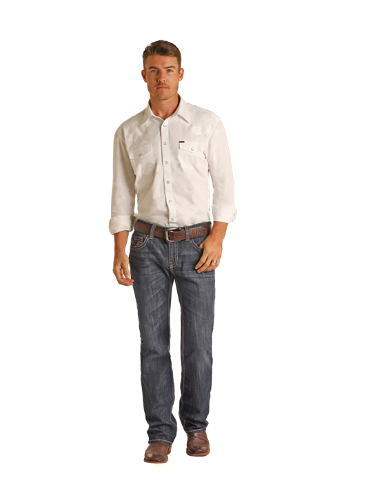 Leather V Embroidery Pistol Straight 