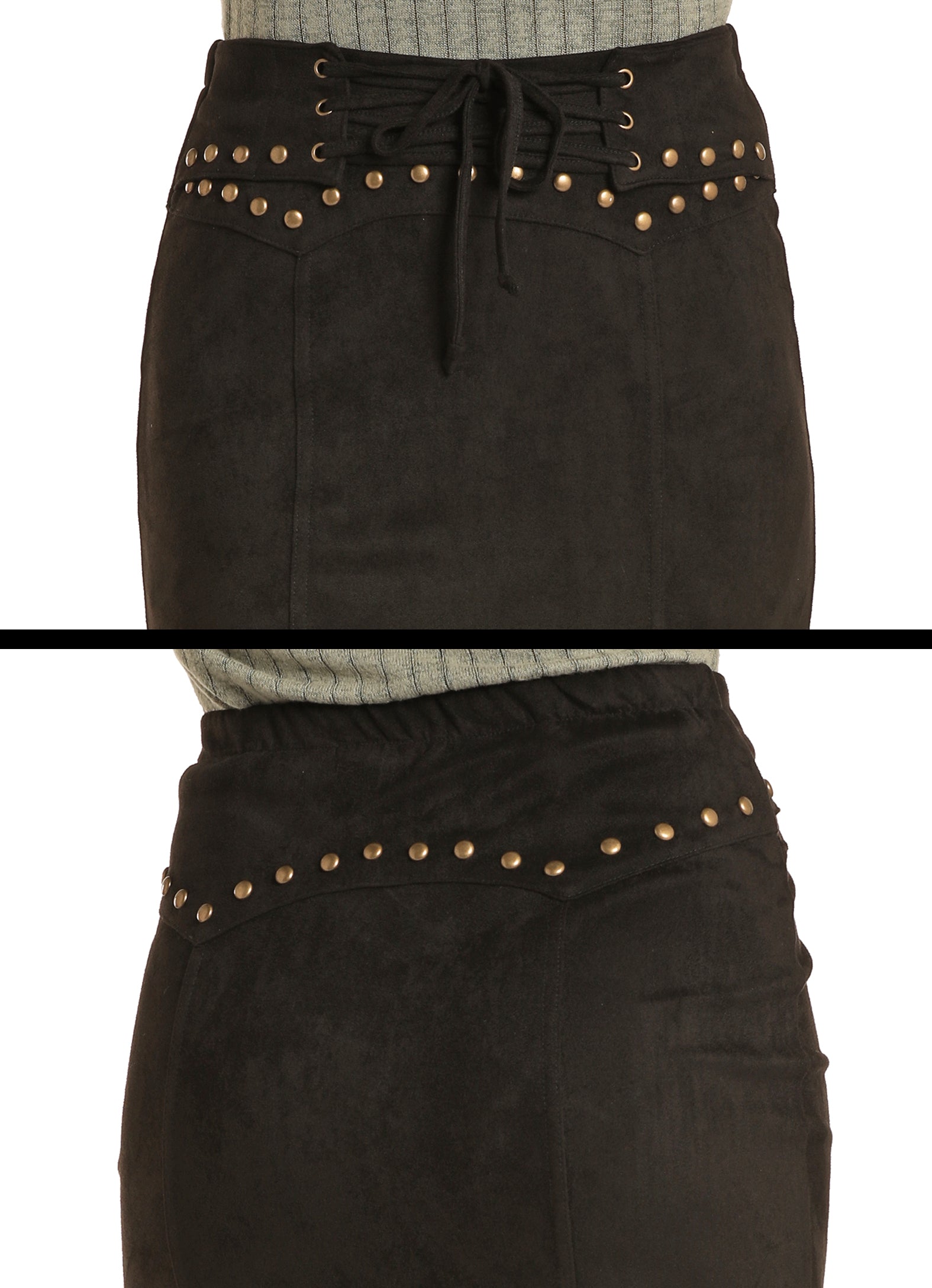 Suede Skirt with Studs and Tie Front R&RD