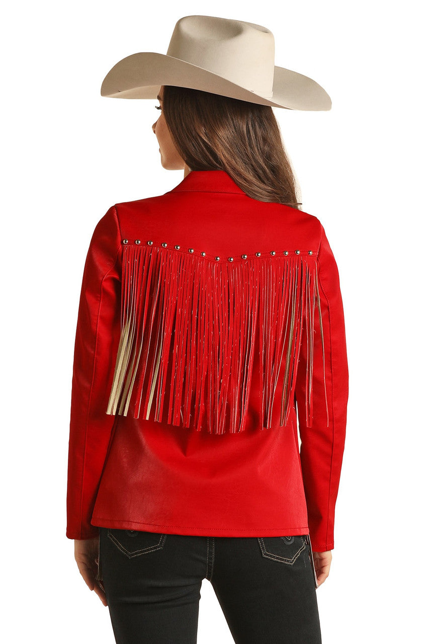 Red Suede Fringe Jacket - BW92D03030