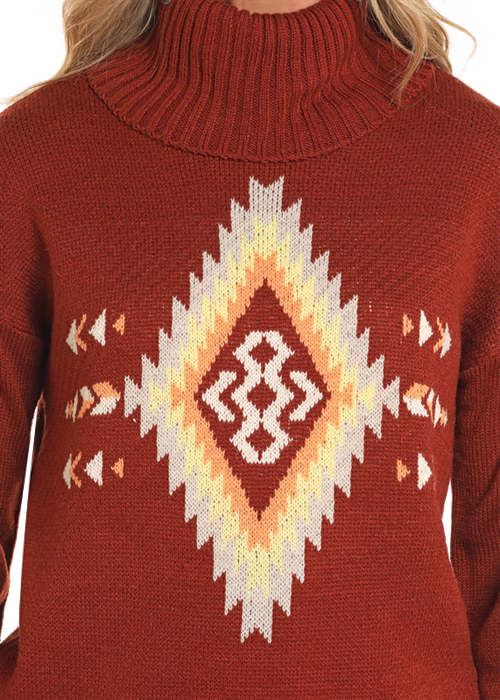 Aztec Turtleneck Sweater- BW32T04503- Red- 