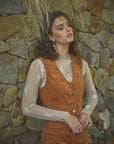 Corduroy Cropped Studded Vest - Camel 