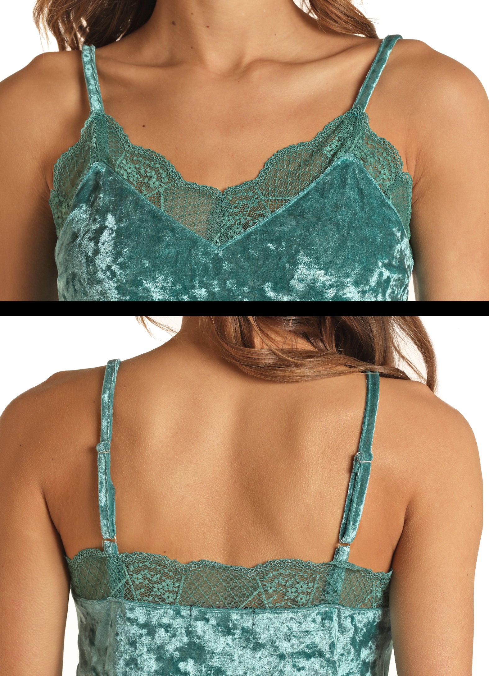 Velvet Cami with Lace Trim- R&RD