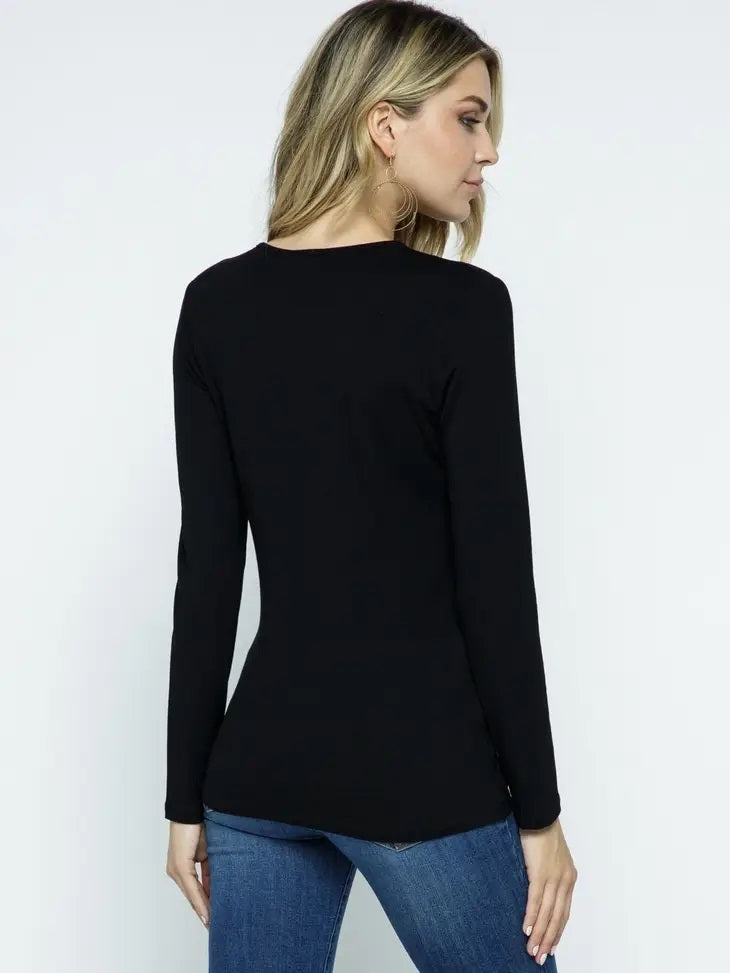 Bejeweled V-Neck Long Sleeve - Black 