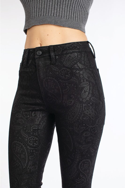 Paisley Leather Look Black Skinny