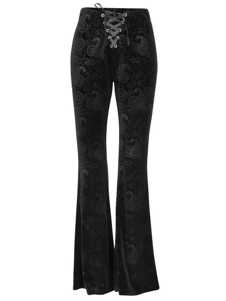Paisley Velvet Burnout 70's Flare- Black 