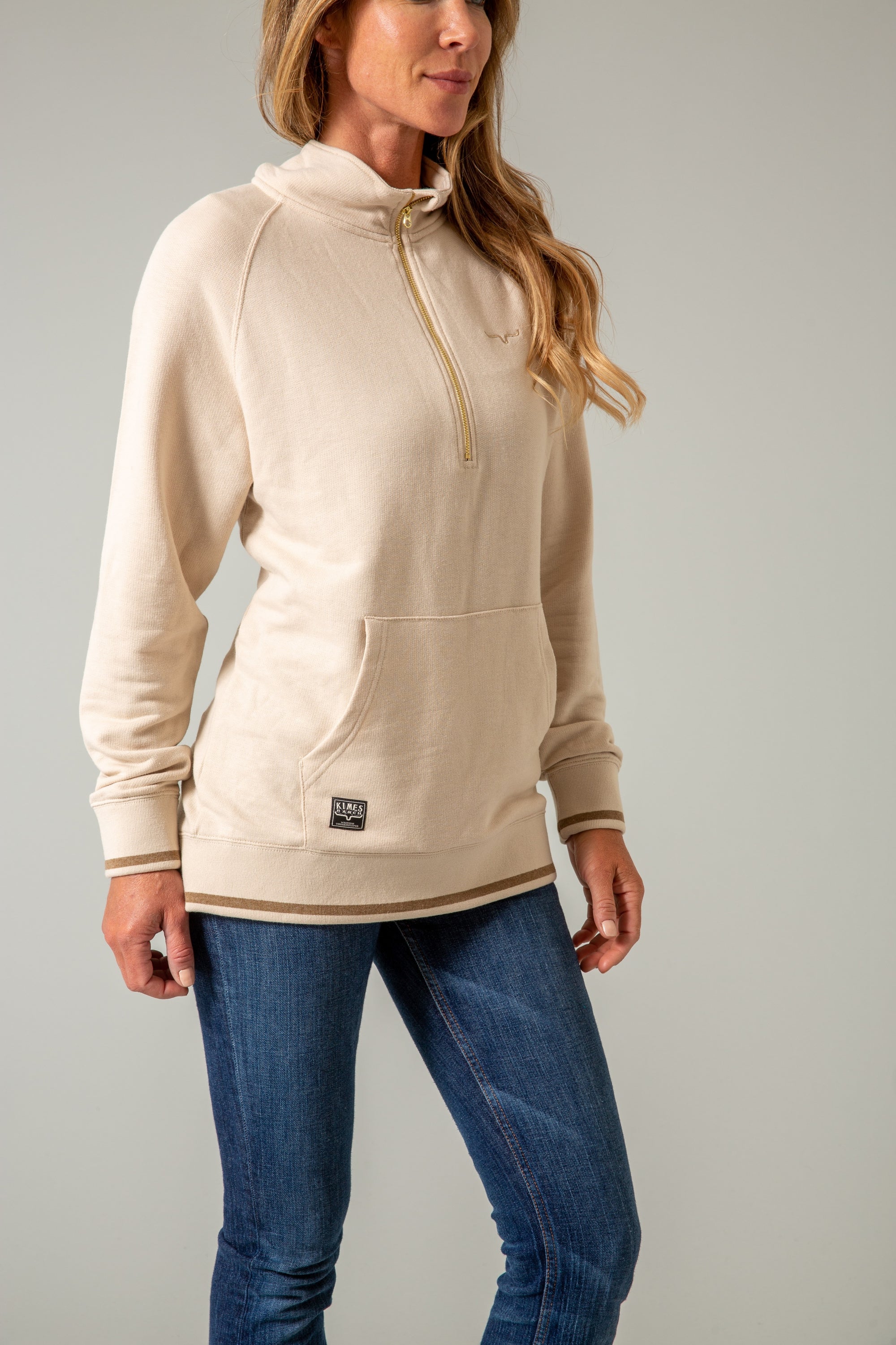 Hazer - Quarter Zip Sweatshirt- Off White- 