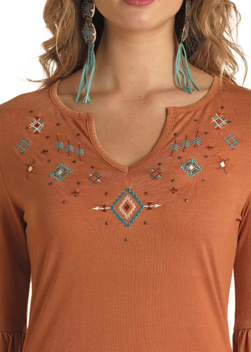 Embroidered Bell Sleeve Top- LW52T02911