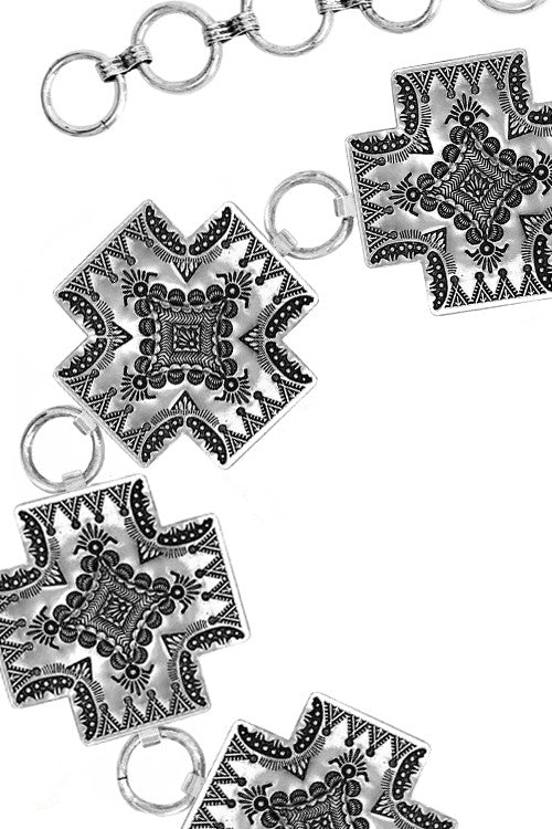 Aztec Cross Concho Belt- L/XL- Silver