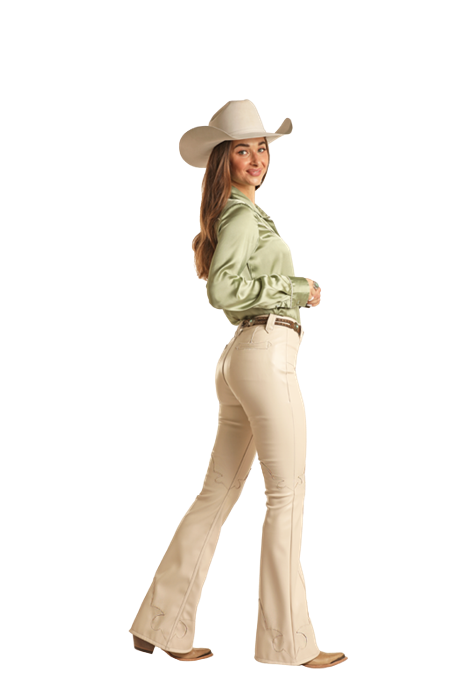 Fancy Stitch Pleather Flares- Cream- 