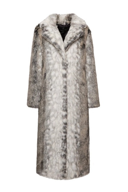 Kathmandu Luxe Faux Fur Trench Coat - Snow Leopard