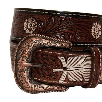 Pink Feather Handtooled Belt- S-4062 