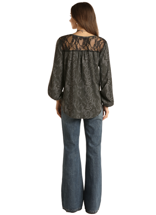 Snake Print Long Sleeve with Tie Detail- 