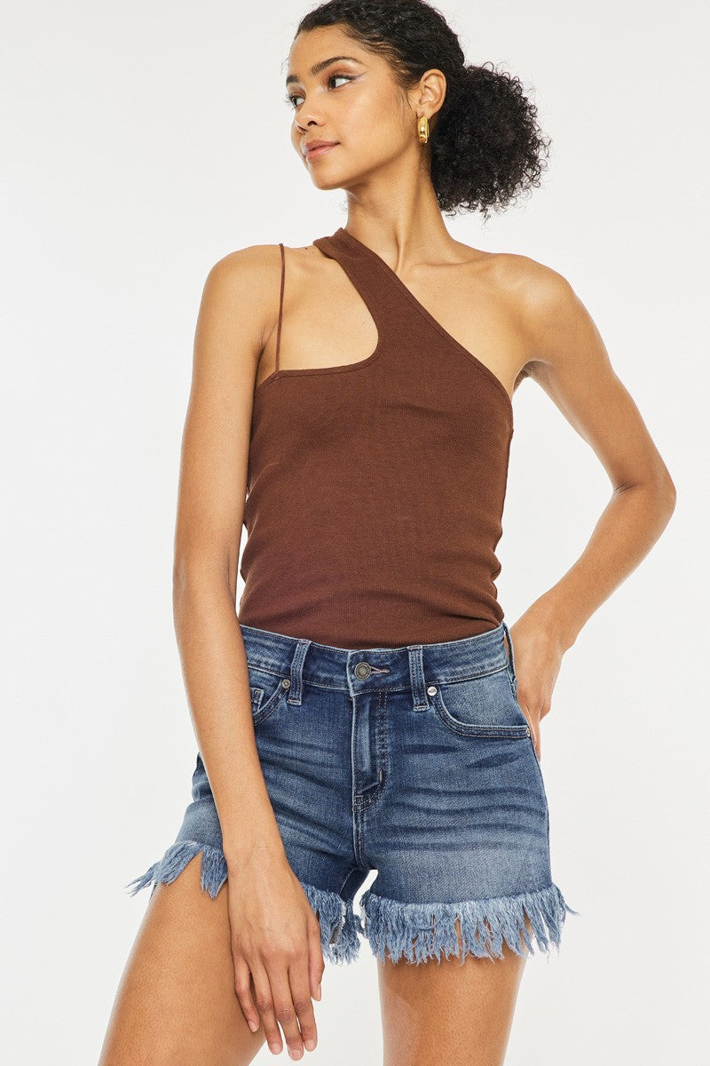 Mid-Rise Fray Hem- Dark- KC9214QD
