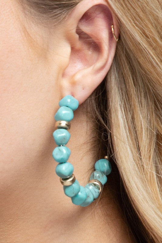 Turquoise Stone Hoop Earrings