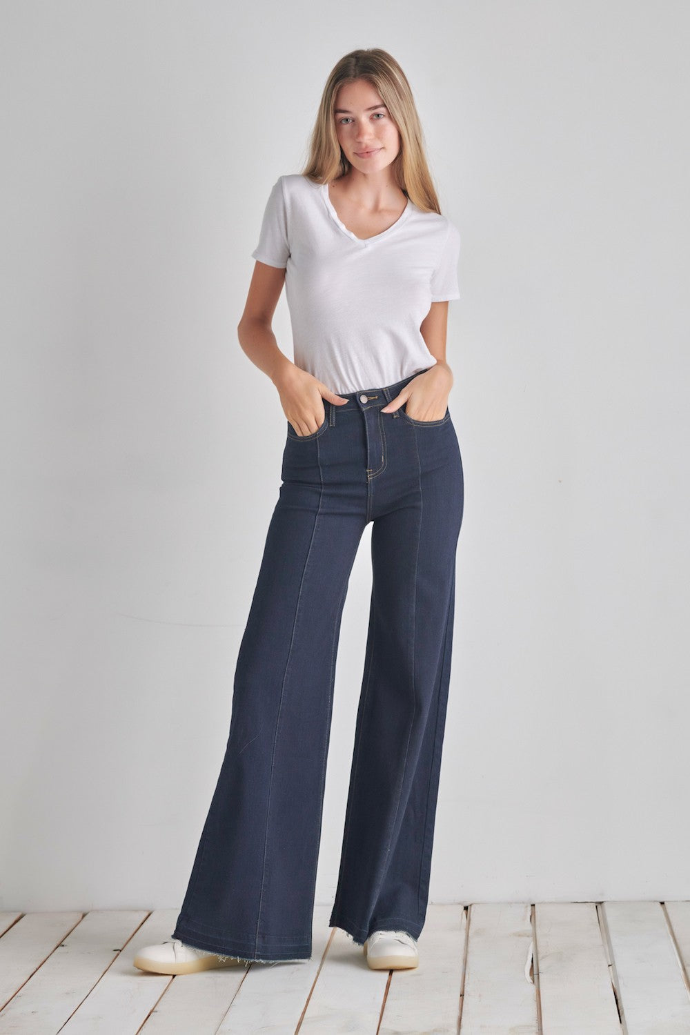 Front Seam Straight Wide Leg Denim- Dark Wash- PW505