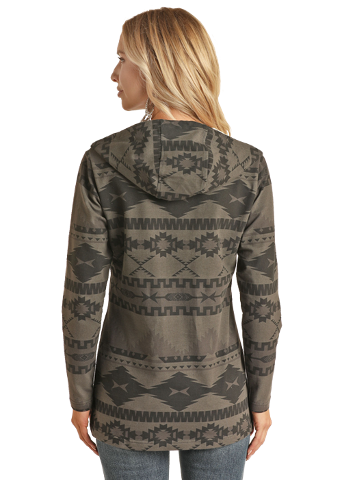Aztec Knit Hoodie- Grey- 