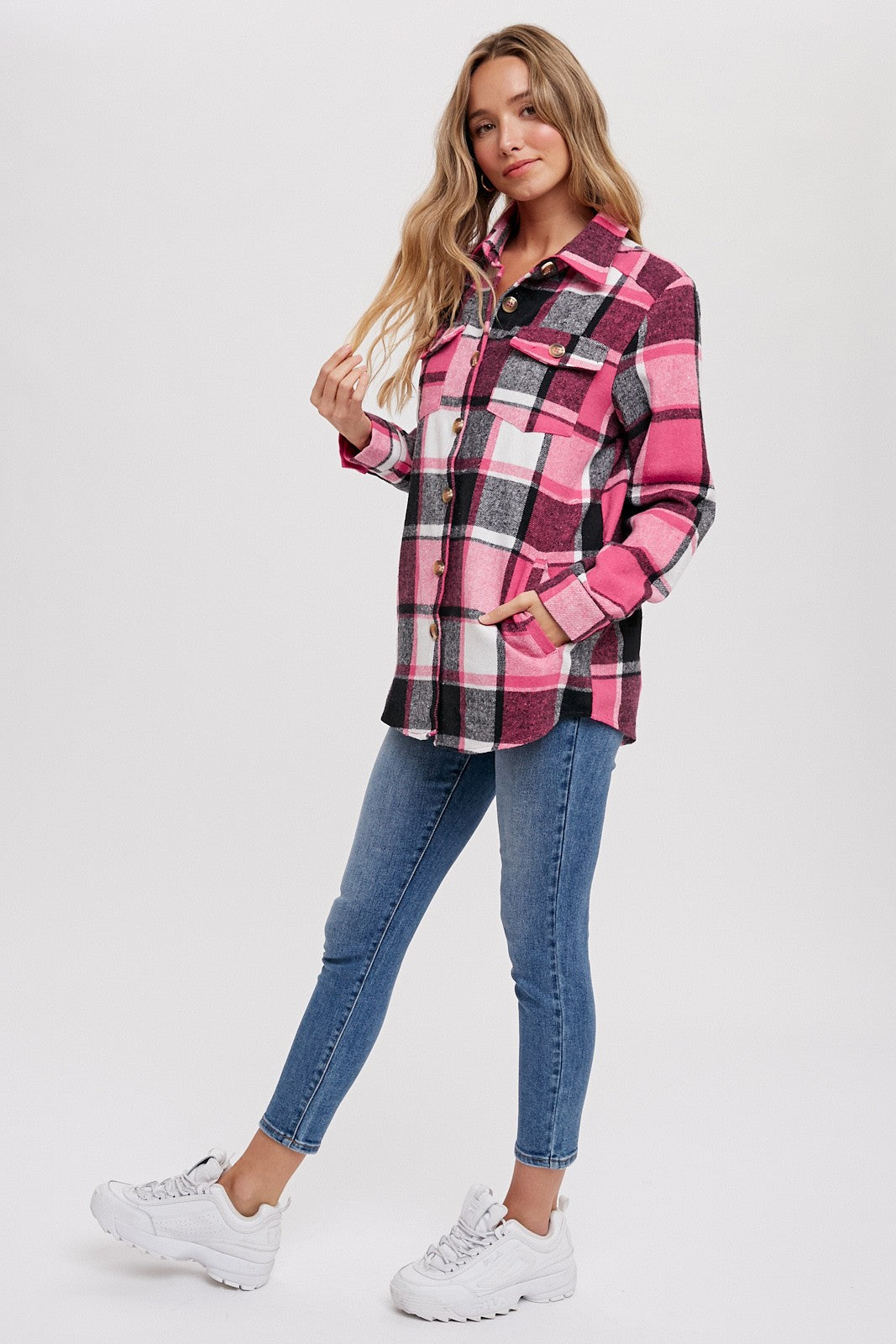 Flannel Shacket- Pink Plaid- 
