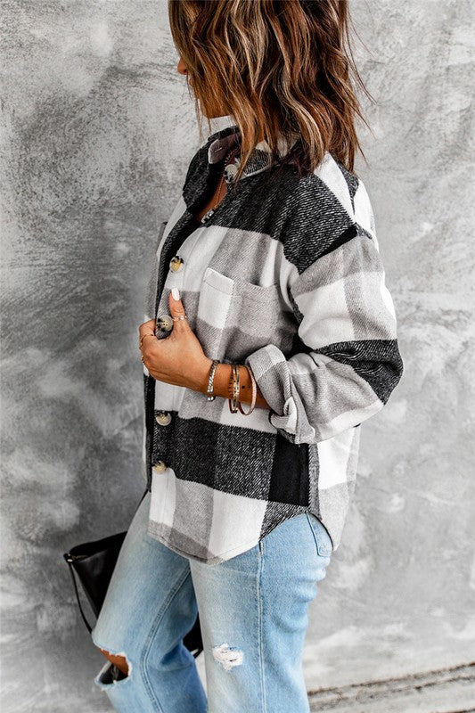 Fleece Flannel Shacket with Tan Buttons 