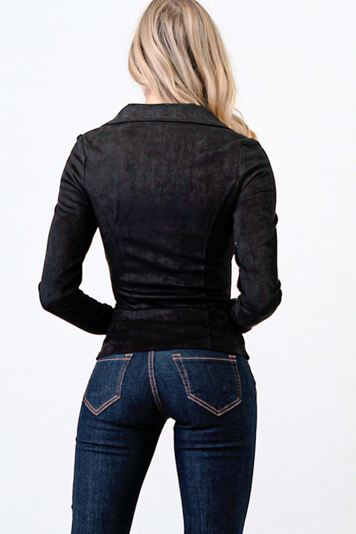Zip-Up Pocket Suede Shirt- L3683- Black 