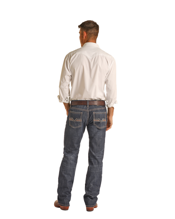 Leather V Embroidery Pistol Straight 