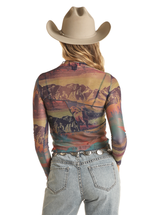 Western Scene Mesh Top 