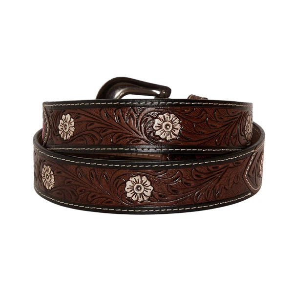 Pink Feather Handtooled Belt- S-4062 