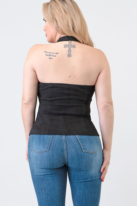 Zip Halter with Lace Detail 