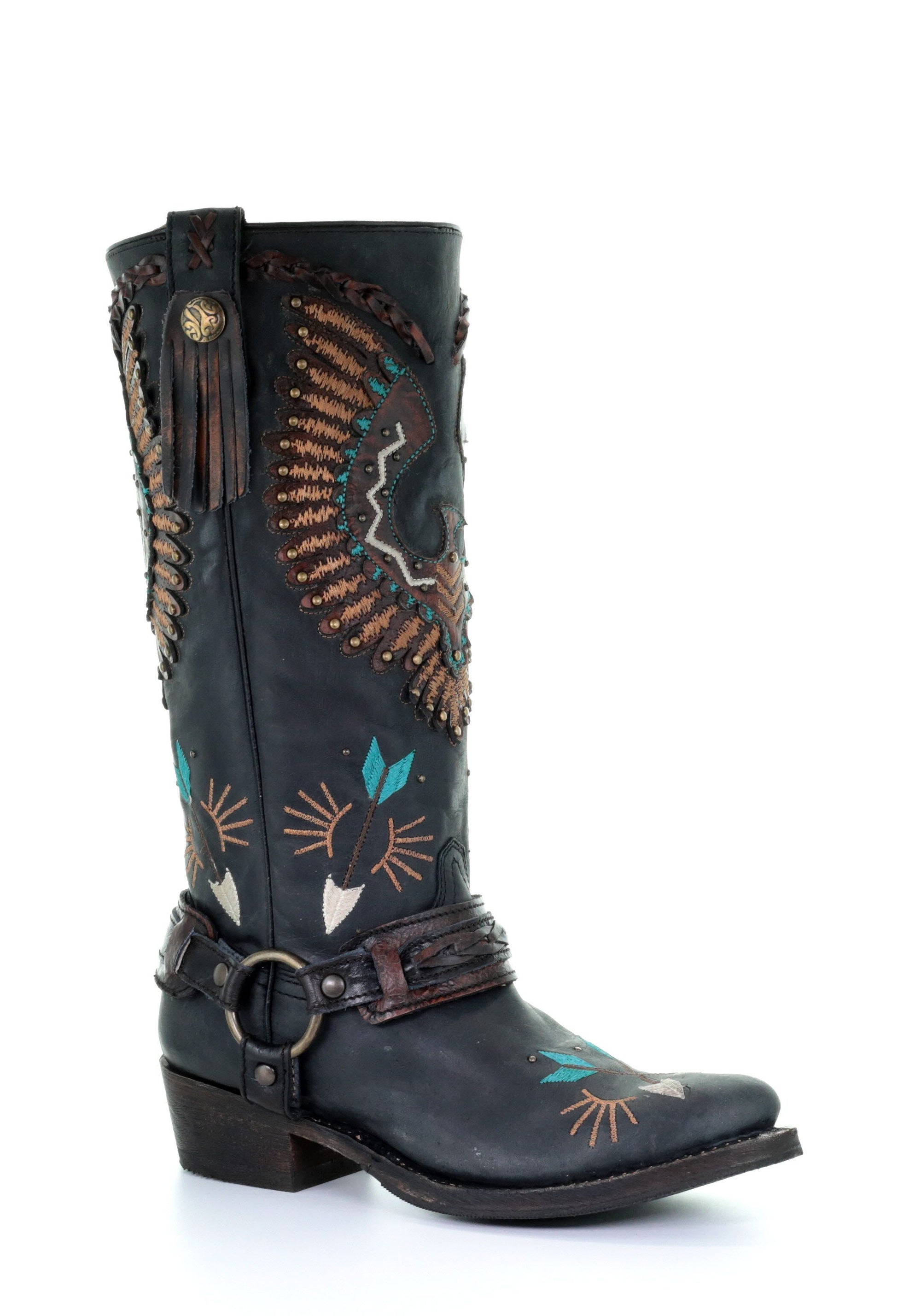 Black Eagle Overlay and Harness Biker Boot