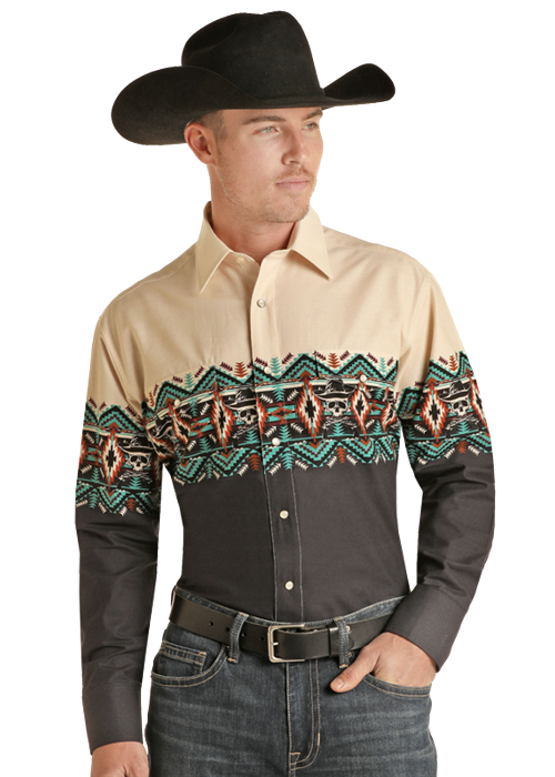 Blue Aztec Shirt With Skull Detail 