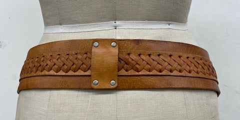 Handmade Fringe Tie Leather Accent Belt- B410- Brown