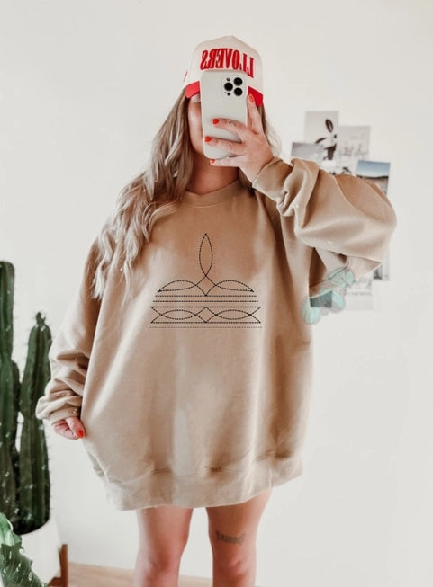Boot Stitch - Crew Sweatshirt- Tan- 
