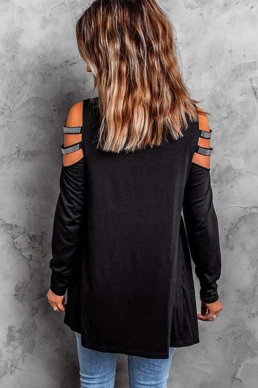 Crystal Cold Shoulder Long Sleeve 