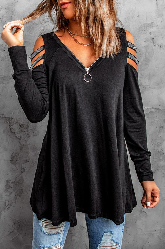 Crystal Cold Shoulder Long Sleeve 