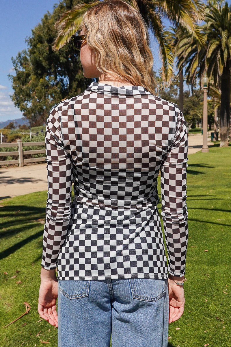 Sheer Checkered Button Up 
