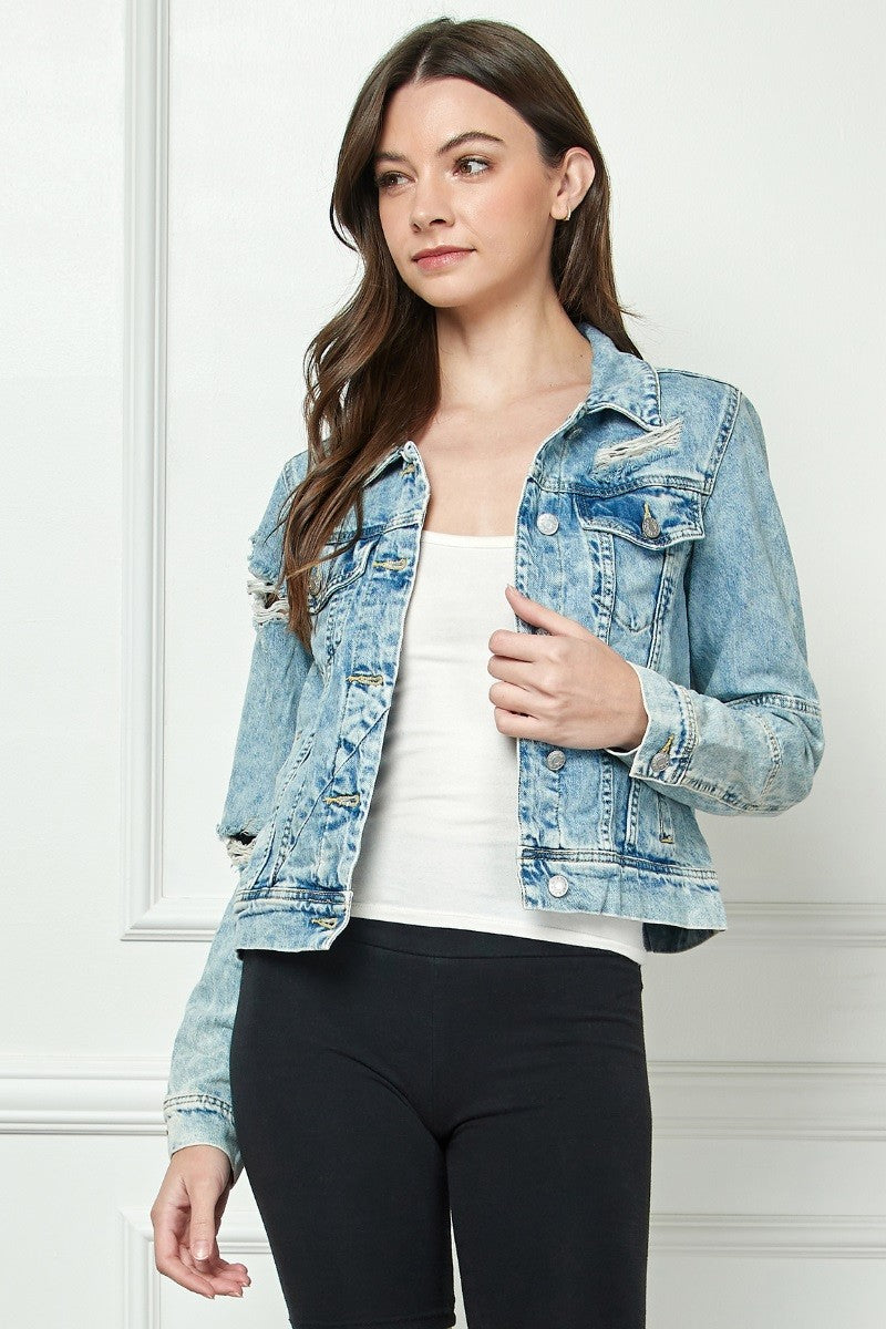Medium Wash Classic Distressed Jacket - VJ52930