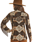 Aztec Wool Coat with Fringe 