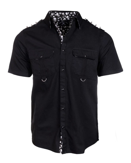 Glen - Black Short Sleeve Studded Shirt- 
