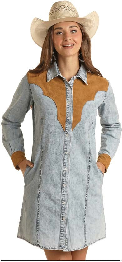 Western Yoke Denim Dress- 