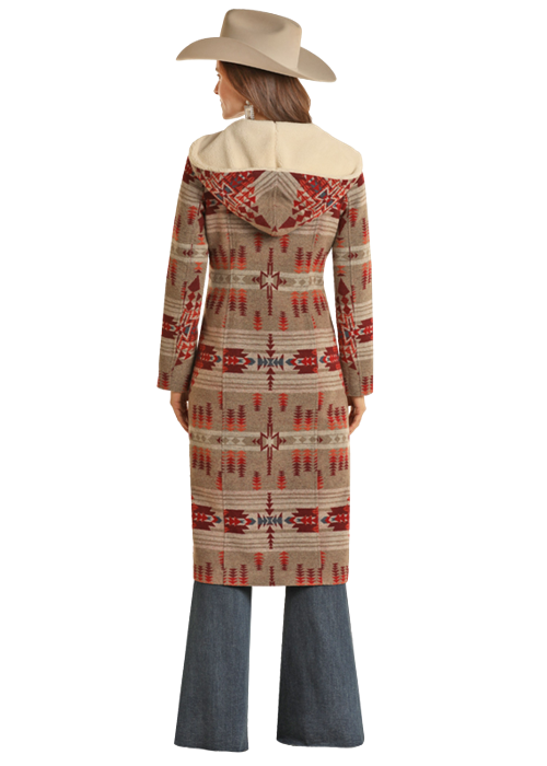 Long Aztec Sherpa Lined Wool Coat