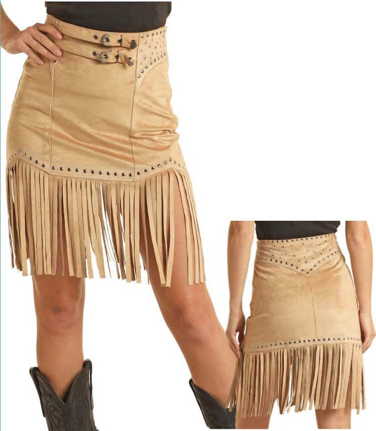 Studded Suede Belted Skirt- BW69B03274-
